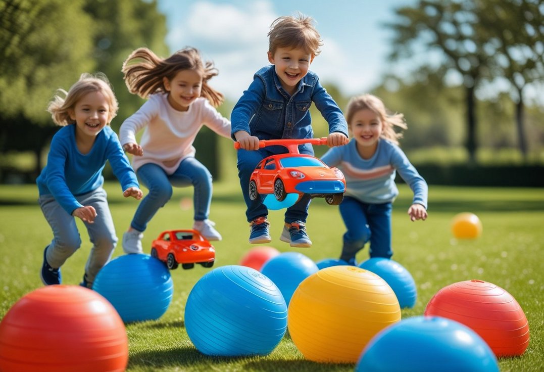 Sjove maader at kombinere legetoejsbiler og hoppebolde til leg og sjov